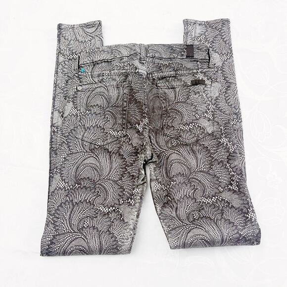 7 For All Mankind The Skinny Metallic Patterned Denim Jeans SZ25 - Picture 2 of 6